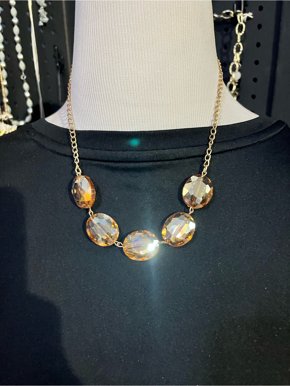 Source Unknown Gold-Tone Necklace with Amber Crystal Drops